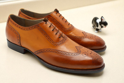 Crafted Leather Classic Brown Leather Formal Oxford Wingtip Lace up Dress Shoes