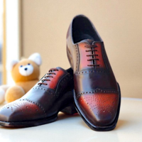 Crafted Leather Classic Men Dark Brown Patina Leather Wingtip Oxford Dress Lace up Shoes - Thumbnail 1