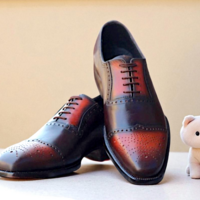 Crafted Leather Classic Men Dark Brown Patina Leather Wingtip Oxford Dress Lace up Shoes - Thumbnail 2