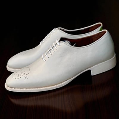 Crafted Leather Classic White Leather Oxford Lace up Dress Shoes