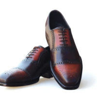 Crafted Leather Classic Men Dark Brown Patina Leather Wingtip Oxford Dress Lace up Shoes - Thumbnail 3