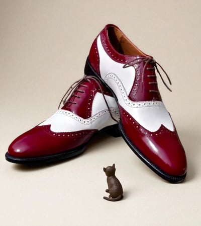 Crafted Leather Classic Burgundy White Leather Wingtip Lace up Oxford Dress Shoes