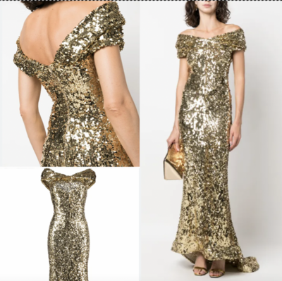 Off Shoulder Prom Dresses Sequins Gold Long