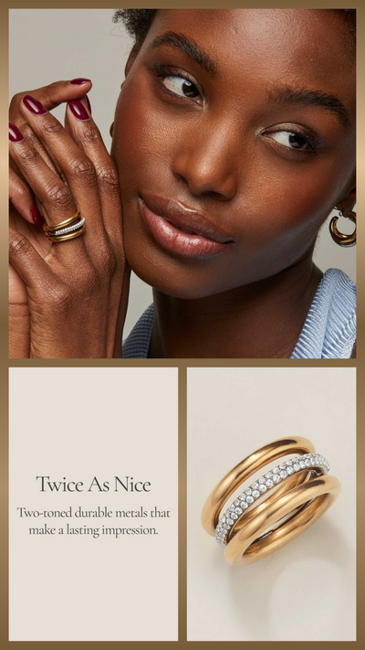 Stainless Steel Luxe Two-Tone CZ Orbit Ring - FINAL SALE