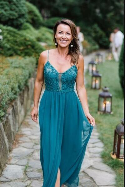 Simple A Line Chiffon Blue Lace Mother Of The Bride/ Groom Dresses Formal Evening Dress