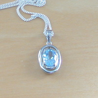 BOXED GIFT/Sterling Silver Blue Topaz Pendant & 18" Silver Chain/Sterling Silver Topaz Necklace/Topaz Jewellery/Topaz Jewelry/UK - Thumbnail 1