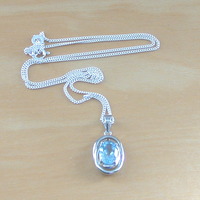 BOXED GIFT/Sterling Silver Blue Topaz Pendant & 18" Silver Chain/Sterling Silver Topaz Necklace/Topaz Jewellery/Topaz Jewelry/UK - Thumbnail 2