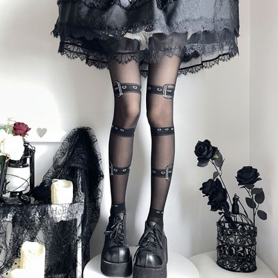Buckle Tattoo Tights Pantyhose Stockings