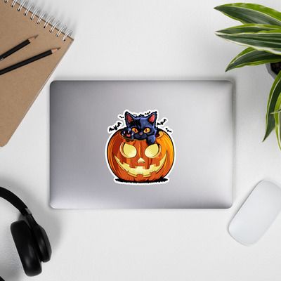 Spooky cute black cat in pumpkin sticker - Thumbnail 2
