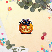Spooky Cute Black Cat in Pumpkin Sticker - Thumbnail 3