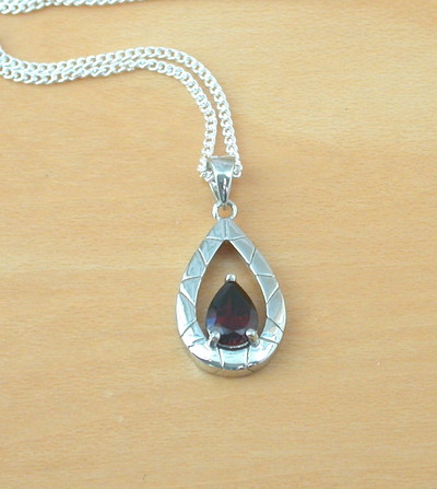 Sterling Silver Garnet Teardrop Pendant & Chain/Garnet Necklace/Garnet Jewellery/Garnet Jewelry/Gemstone Necklace/UK