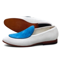 Crafted Leather Classic White Blue Suede Leather Moccasin Loafers Dress Shoes - Thumbnail 1