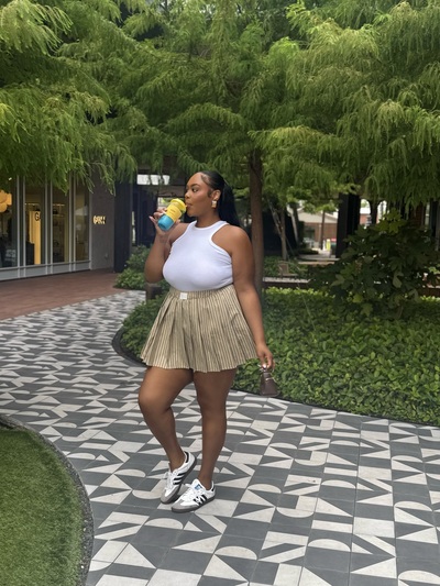 Pleated Striped Mini Skort