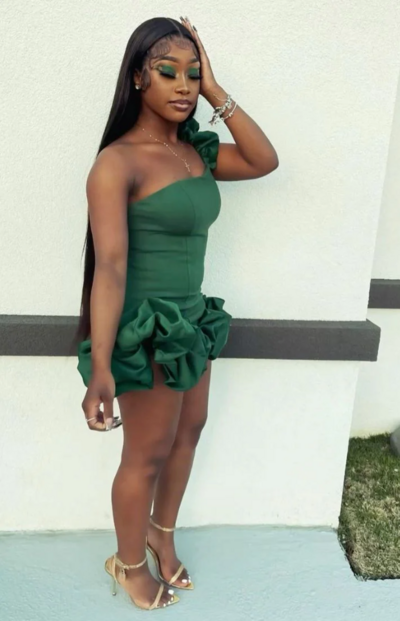 Sexy Green One Shoulder Short Homecoming Dress Cocktail Dresses