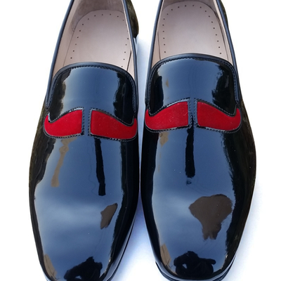 Crafted leather classic black/red patent leather and mustache slippers dress shoes - Thumbnail 1