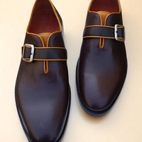 Crafted Leather Classic Men Brown Leather Monk Strap Dress Shoes - Thumbnail 1