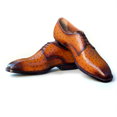 Crafted Leather Classic Brown Ostrich Leather Oxford Lace up Dress Shoes