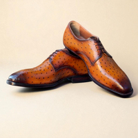 Crafted Leather Classic Brown Ostrich Leather Oxford Lace up Dress Shoes - Thumbnail 1