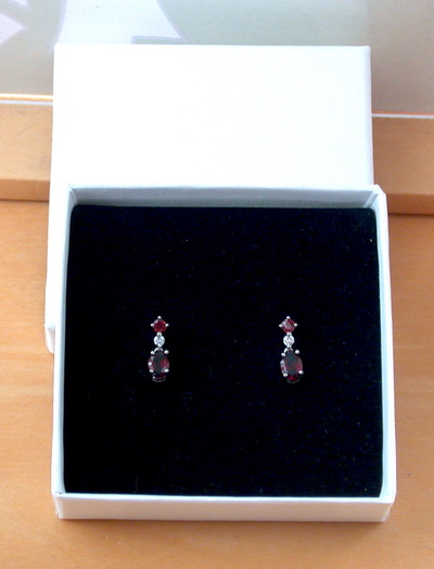 BOXED GIFT/Sterling Silver Garnet & Cz Gemstone Stud Earrings/Garnet Earrings/Garnet Drop Earrings/Garnet Stud Earrings/Garnet Jewellery/UK