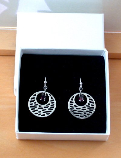 BOXED GIFT/Sterling Silver Garnet Gemstone Boho Earrings/Garnet Earrings/Garnet Drop Earrings/Circle Dangly Earrings/Garnet Jewellery/UK