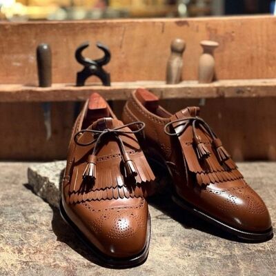 Handmade 2025 Restock Edition brown leather Fringe Monk Shoes All Sizes Avb