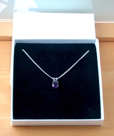 BOXED GIFT/Amethyst Solitaire Pendant & 18" Silver Chain/Amethyst Necklace/Amethyst Jewellery/Amethyst Jewelery/February Birthstone/UK