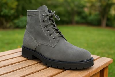 Handmade Grey Suede Lace-Up Boots For Men Durable Outdoor Workwear and Casual Fashion Shoes