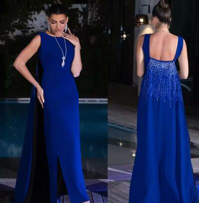 Beading Draped Formal A-line O-Neck Bespoke Occasion Gown Long Dresses Saudi Arabia Evening Dress