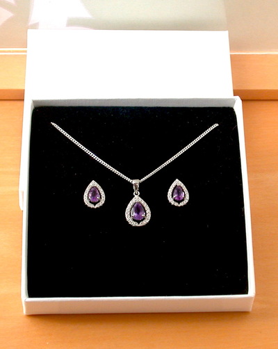 BOXED GIFT SET/Sterling Silver Amethyst Pendant & Chain/Amethyst Necklace/Amethyst Jewellery/Amethyst Earrings/UK