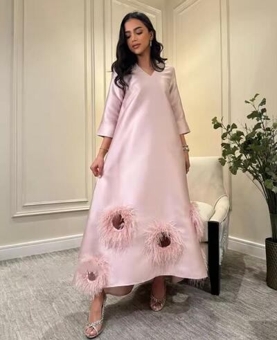 Customized Classic Modern Style Formal Evening V-Neck A-line Feathers s Bespoke Occasion Dresses