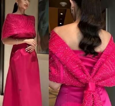 Customized Exquisite Off-the-shoulder Sheath Evening Dresses Stole ertically open back Lace s Anke length Prom