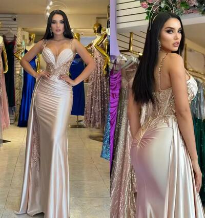 Customized Sequined Applique Beading Draped Graduation A-line Sweetheart Bespoke Occasion Gown Long Dresses