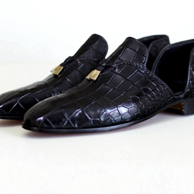 Crafted leather classic black crocodile leather tassel loafers dress shoes - Thumbnail 2