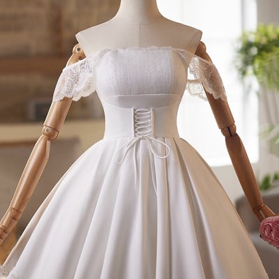 White a-line knee length prom party dress - Thumbnail 1