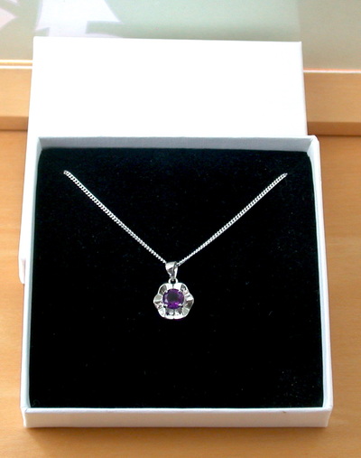 BOXED GIFT/Sterling Silver Amethyst Gemstone Flower Pendant & Chain/Amethyst Necklace/Amethyst Jewellery/AmethystJewelry/UK