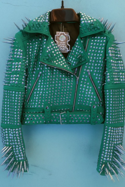 Crafted Leather Classic New Women's Punk Rock Spiked Studded Brando Party Wear Jacket