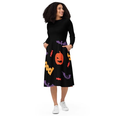 Spoked long sleeve midi dress
