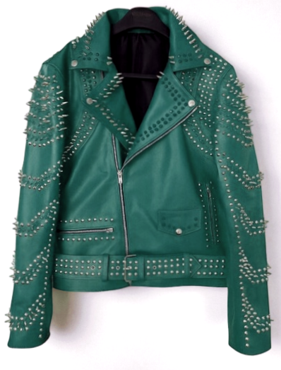 Crafted Leather New Women Silver Spiked Studded Brando Biker Leather Jacket