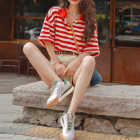 Red White Stripe Short Sleeve Golf Polo Shirt - Thumbnail 3