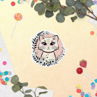 Elegant Floral Cat Sticker - Cute Kitty Decal for Women - Thumbnail 1