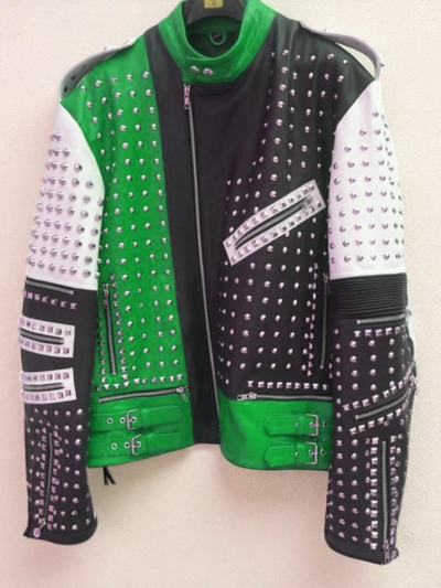 Crafted Leather Classic Men's Fashion Biker Studded Leather Jacket