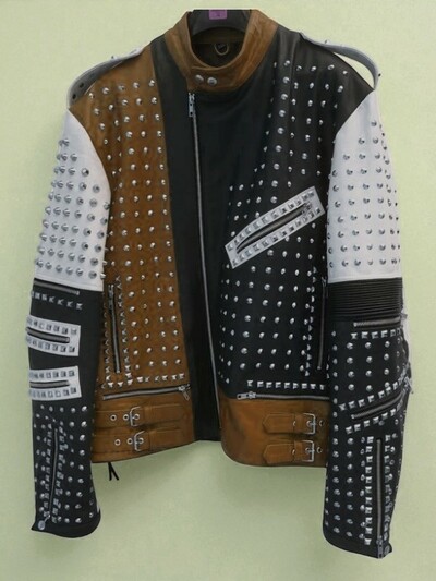 Crafted Leather Men's Fashion Biker Studded Leather Jacket