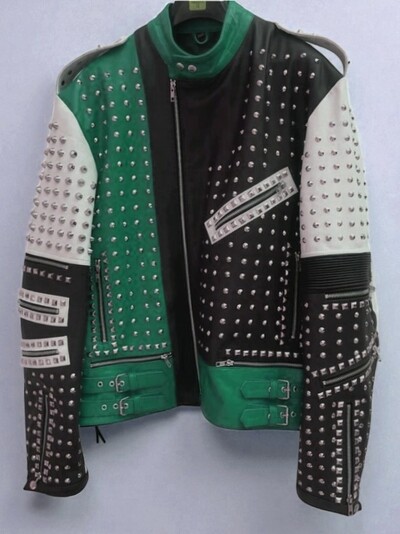 Crafted Leather Men's Fashion Biker Studded Leather Jacket