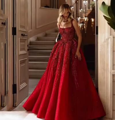 A-Line Red Prom Dress Backless Party Gowns Sweetheart Side Split Floor-Length Formal Evening Dress Customized