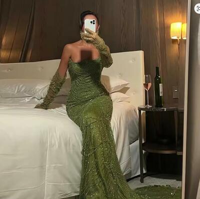 Luxury Dubai Mermaid Green Evening Dresses with Gloves 2025 Saudi Arabia Women Wedding Party Gowns SS606 Customized
