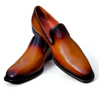 Crafted Leather Classic Men Brown Black Shaded Leather Loafers Dress Shoes - Thumbnail 1