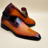 Crafted Leather Classic Men Brown Black Shaded Leather Loafers Dress Shoes - Thumbnail 2