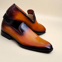 Crafted Leather Classic Men Brown Black Shaded Leather Loafers Dress Shoes - Thumbnail 3