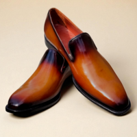 Crafted Leather Classic Men Brown Black Shaded Leather Loafers Dress Shoes - Thumbnail 5