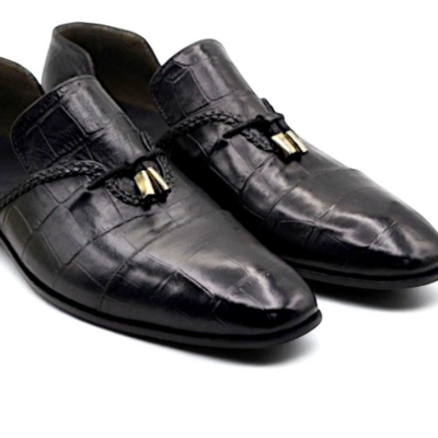 Crafted leather classic black crocodile leather tassel loafers dress shoes - Thumbnail 2